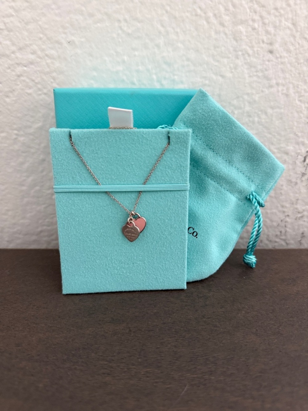 Tiffany & Co. Pink and Silver Double Heart Pendant Necklace